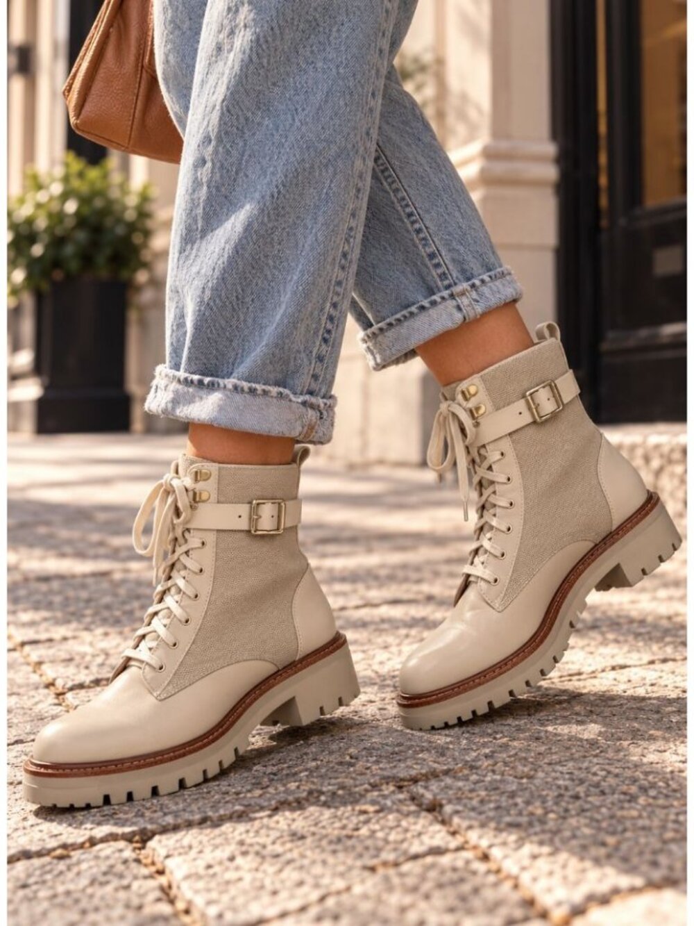 Antonio Melani Dylan Ivory Leather Combat Boot 6 Utility Gorpcore Chic Granola